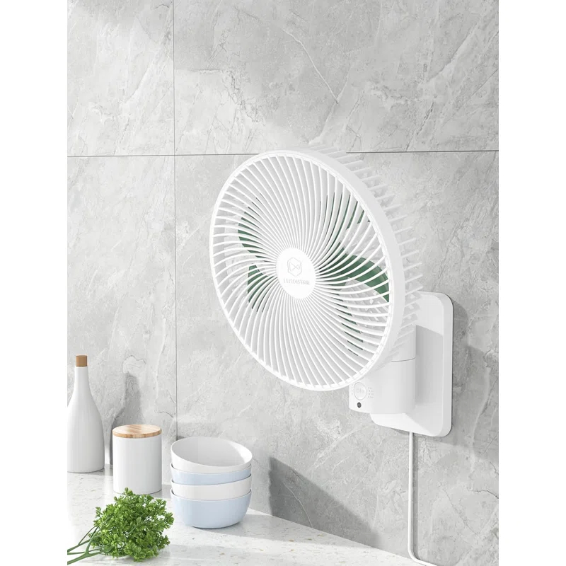 ATC CABINETS Wall Mount Oscillating Small Fan with Remote,8.5 Inch Bedroom RV Fans,4 Speeds,Timer