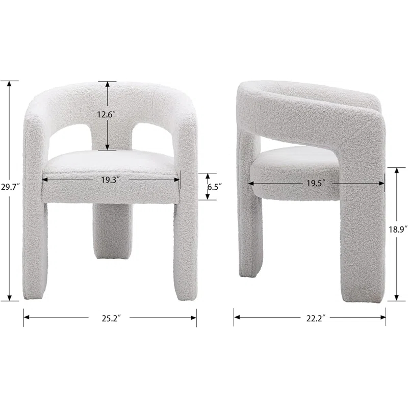 Ivy Bronx Modern Barrel Dining Chair – Upholstered Accent Side Chair With Arms, Comfy Makeup Vanity Chair, Versatile Dining Chair For Living Room And Kitchen, Sherpa Fabric (1, White)
