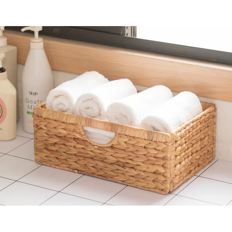 Highland Dunes 3 Small Hyacinth Baskets Rustic Handwoven Multipurpose Foldable Storage Organizer Decorative Laundry Totes and Woven Storage Bin for Bedroom Living Room Bathroom Pantry and Closet