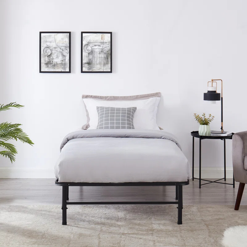 Alwyn Home Muscoy 14" Foldable Steel Bed Frame, No Box Spring Needed, Underbed Storage , Easy Assembly