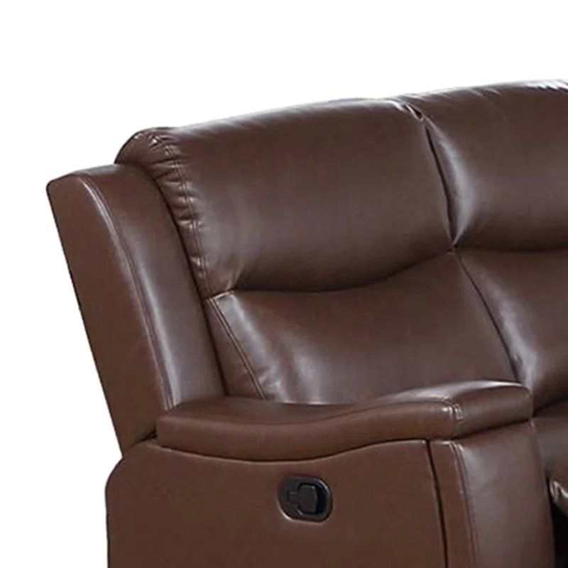 Benjara Renna Manual Recliner Sofa, Cupholder,  Faux Leather 80In