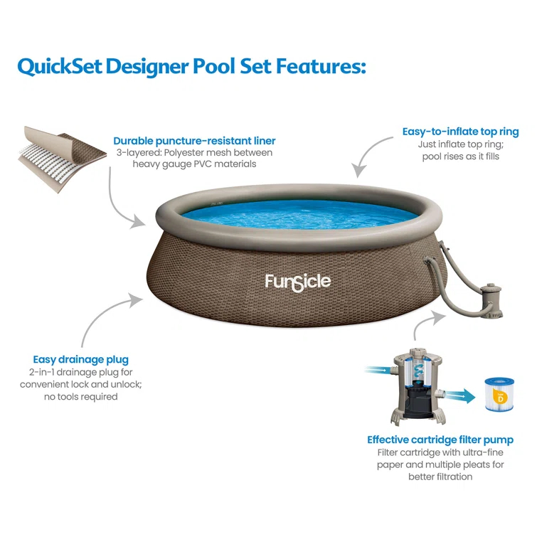 Funsicle Funsicle 36” SureStep 3 Stair Pool Ladder w/ 12' x 36" QuickSet Inflatable Pool