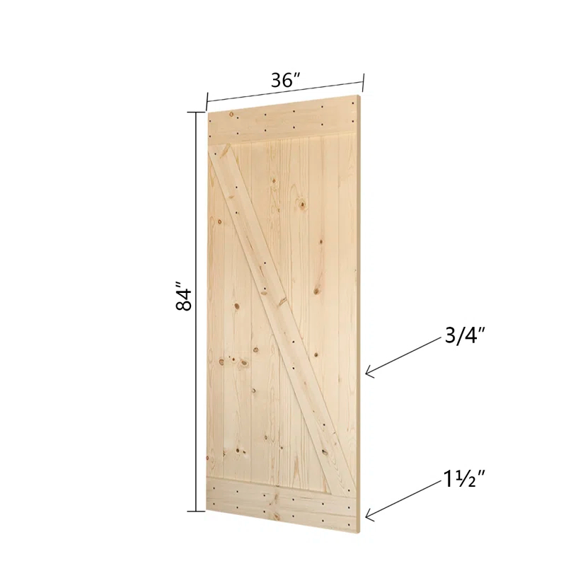 IsLife 36'' x 84'' Solid Wood Paneled Painted without Installation Hardware Kit Barn Door