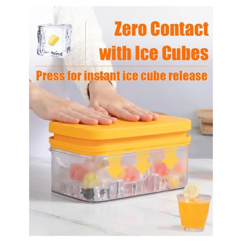 Latitude Run® Ice Cube Tray With Lid&Bin, Ice Cube Mold With 56 Cubes, Stackable Ice Trays For Freezer With Easy-Release Silicone Bottom, For Drinks, Wine, Coffee