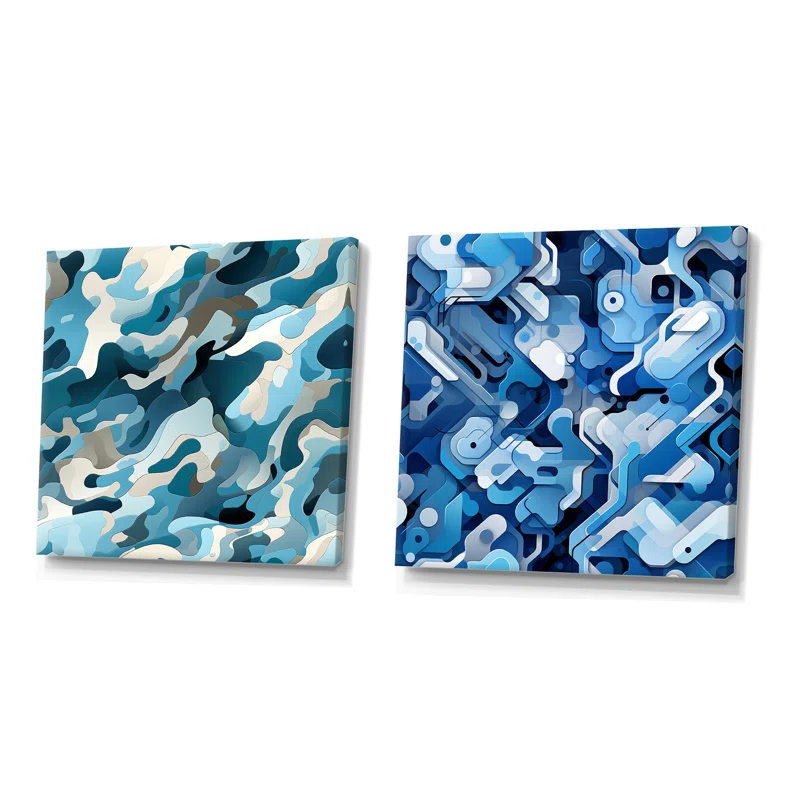 Design Art Blue Futuristic Stealth - Abstract Square Collage Set Of 2 | Wayfair