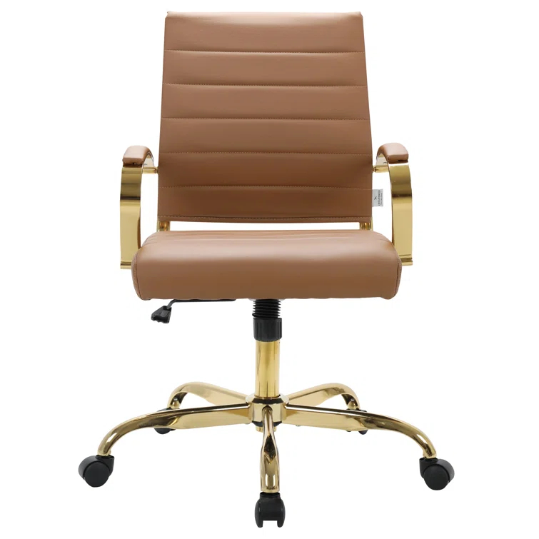 Everly Quinn Naudain Leather Office Chair – Modern Executive Swivel Task Chair with Wheels, Adjustable Height & Padded Arms for Desk or Conference Room