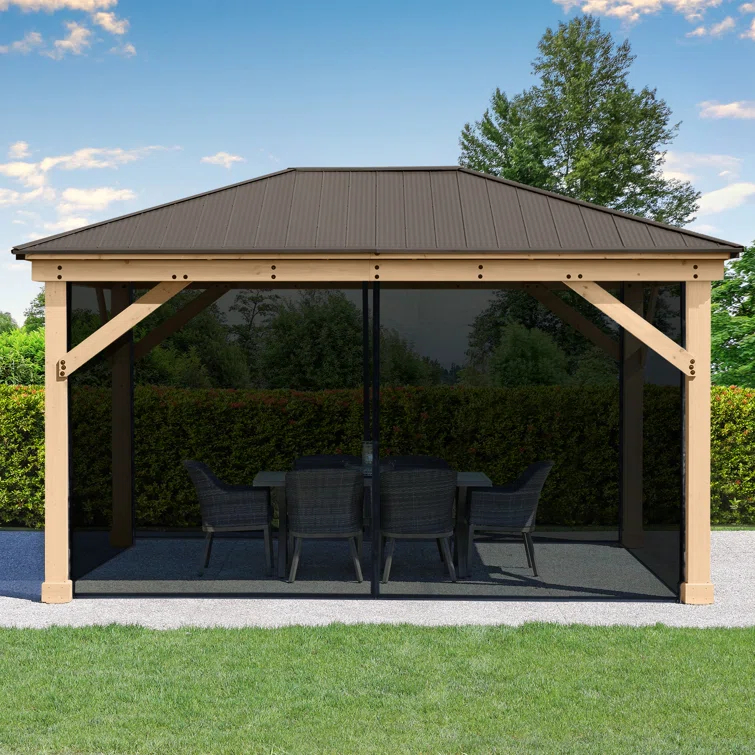 Yardistry 12' x 16' Meridian Gazebo Mosquito Mesh Kit  Premium Phifer UV-Resistant Mesh with Easy Glide Tracks and Full-Length Zippered Panels