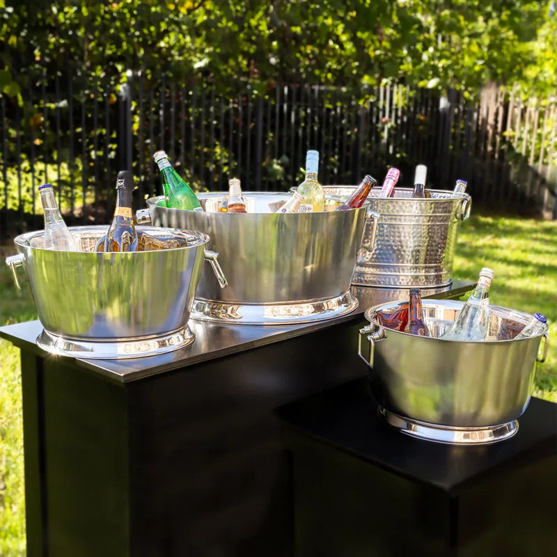 Prep & Savour Demetro Beverage Tub for Parties Stainless Steel Drink Tub Cooler Ice Bucket for Hosting Parties Drink Bucket with Handles