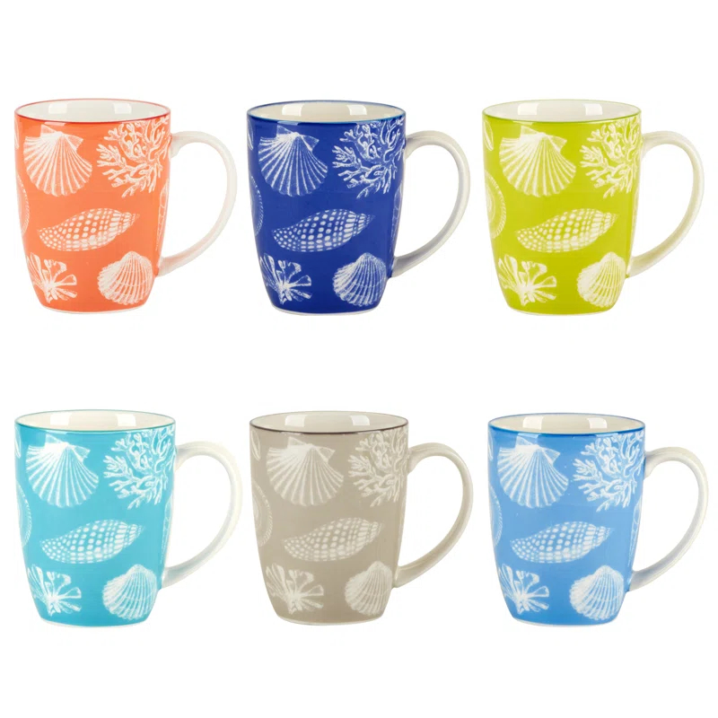 Certified International Seaside Set of 6  Mugs 6 asst 4.75in x 3.25in x 4.25in 14 oz (Set of 6)
