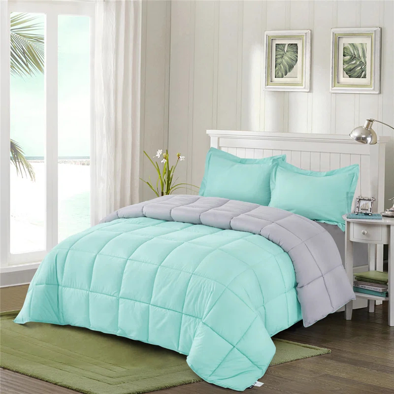 Homechoice International Group 3pc Comforter Set - All Season Reversible Down Alternative Comforter with Two Shams - Quilted Duvet Insert with Corner Tabs - Box Stitched Blanket - Breathable, Soft, Fluffy