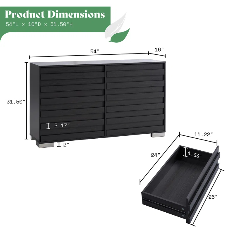 Louby 6 Drawers Dresser For Bedroom, 54" Wide Chest Of Drawers