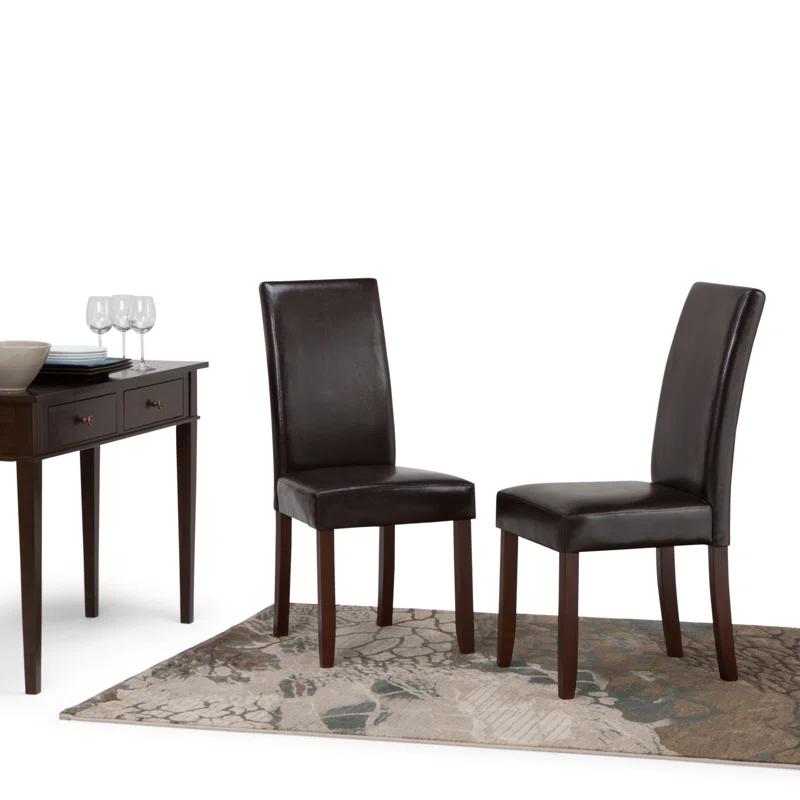 Simpli Home Acadian Andover Upholstered Parson Dining Chair with Tufted Backrest and Solid Wood Frame (Set of 2)
