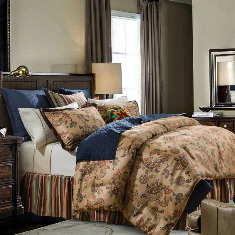 Tammy Turquoise Tan Yellow Stripe Classic Western Bed Skirt