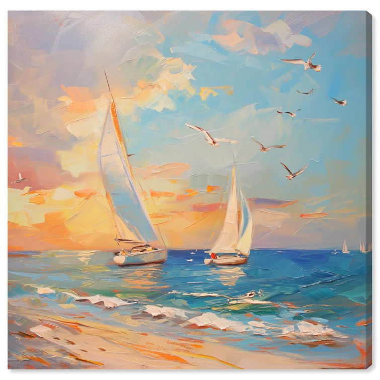 Art Remedy Art Remedy Sailboats In The Sunset Framed Sailing 1 Piece Canvas Wall Art 56057