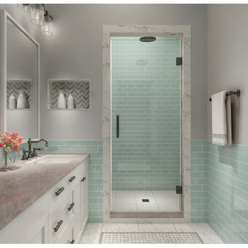 Aston SDR997EZ-NBR-35580 Kinkade XL 35.25" - 35.75" W x 80" H Hinged Frameless Shower Door
