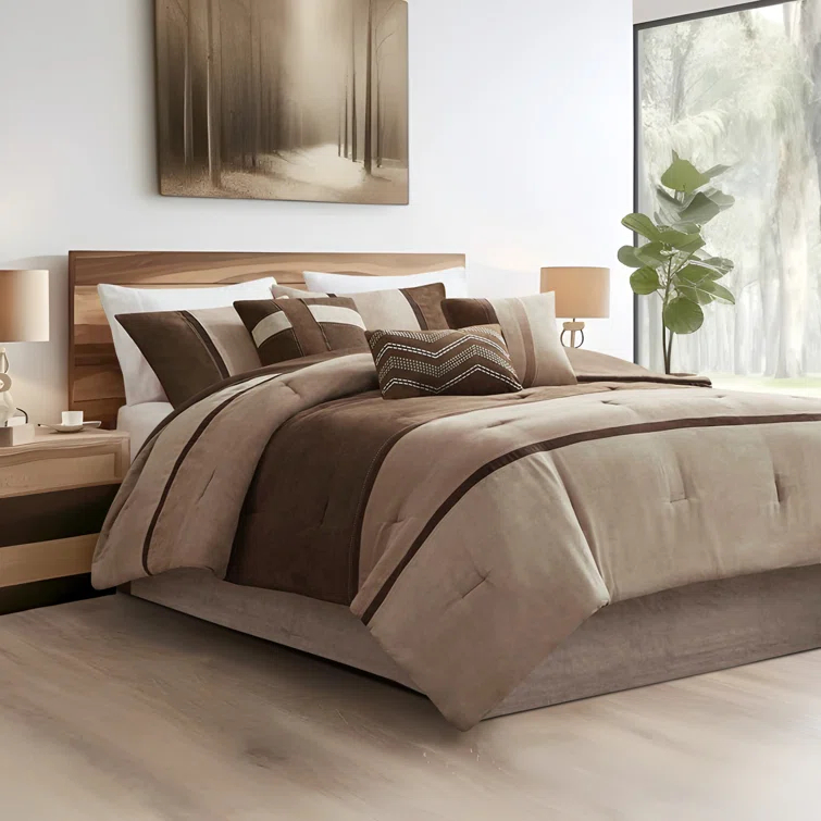 Gracie Mills Kimberly 7-Piece Contemporary Microsuede Comforter Set