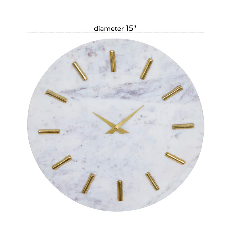 CosmoLiving by Cosmopolitan Marble Decorative Wall Clock with Gold Metal Accents