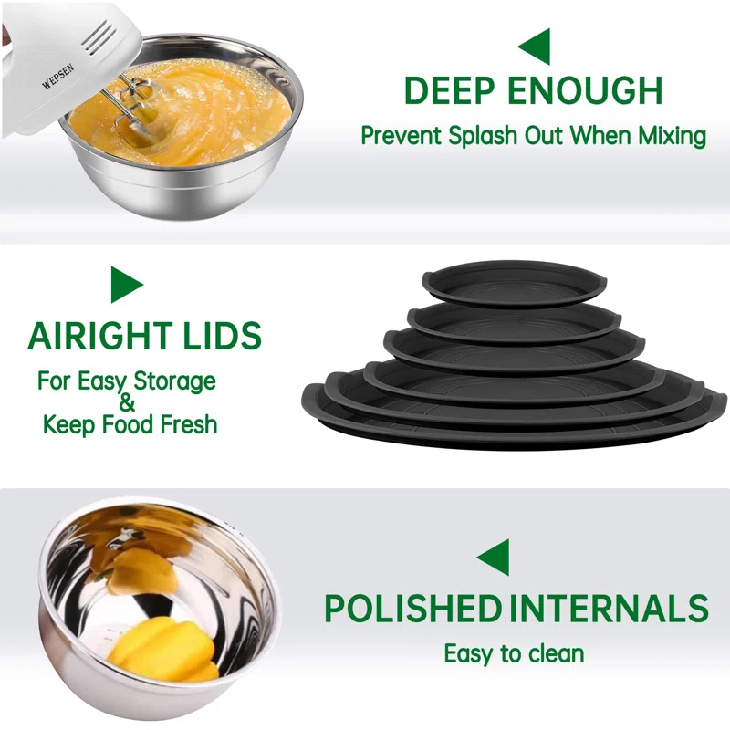 Mixing Bowls Set, 27PCS Stainless Steel Mixing Bowl With Lid Set, Large Nesting Bowls 7, 4.5, 3, 2.5, 2, 1.5QT, Measuring Cups And Spoons Baking Utensils Metal Bowl For Kitchen Prep