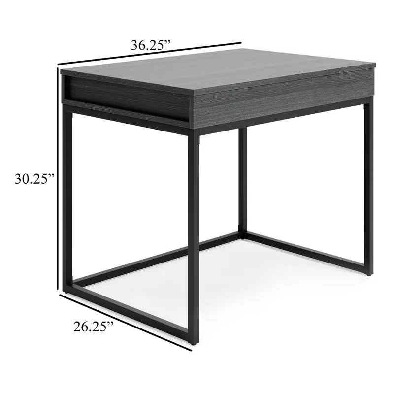 Benjara Yasmin Home Office Lift Top Desk, Dark Gray Wood, Black Metal, 36 Inch