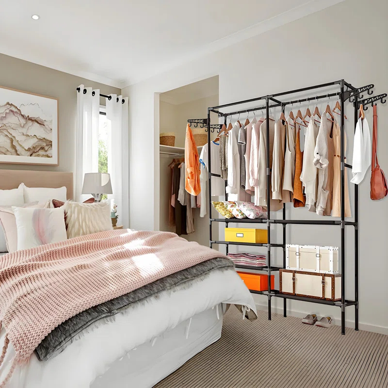 Rebrilliant 4-Tier Garment Rack,Clothes Rack with Extended Hanger,Freestanding Wardrobe Closet Clothing Rack