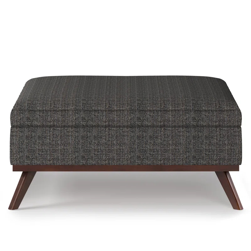 Simpli Home Owen 36"W Upholstered Square Coffee Table Storage Ottoman with Lift Top and Solid Wood Legs