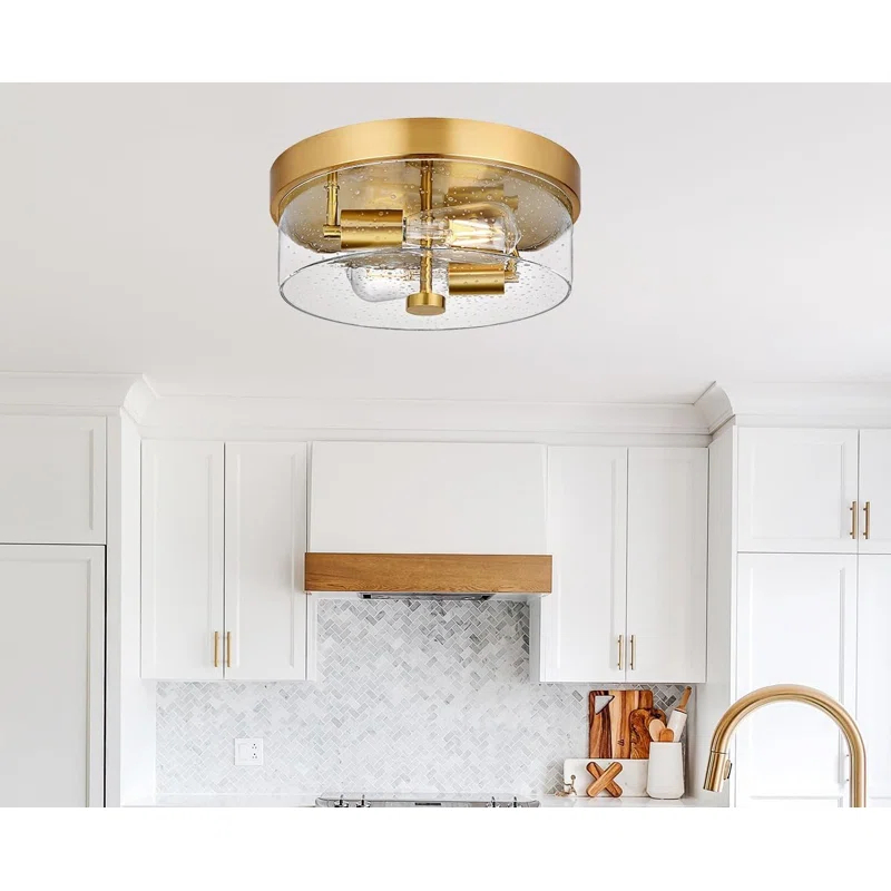Flush Mount Ceiling Light Fixtures, 2-Light and Ceiling Mount for Farmhouse with Glass Lampshade