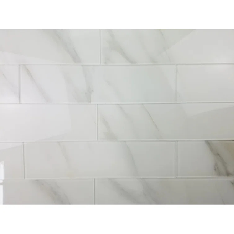 Abolos Nature 4 in. x 16 in. Marble Look Glass Straight Edge Large Format Subway Decorative Kitchen & Bathroom Wall Tile