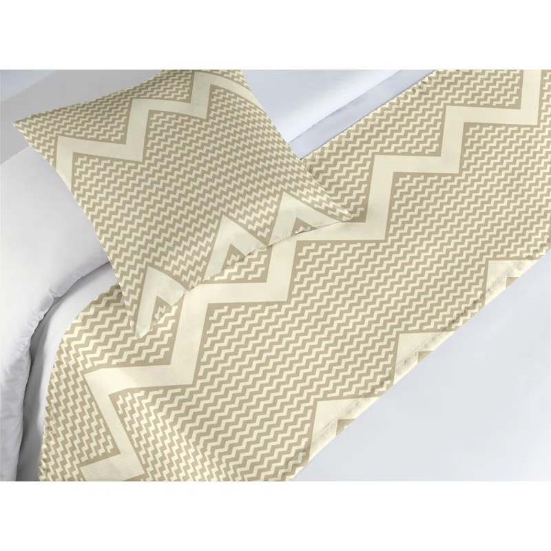 Ambesonne Ambesonne Geometric Bed Runner Set Chevron Zigzags Art Lines  Pale Khaki Cream