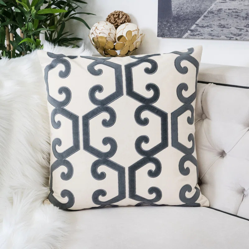 Homey Cozy Appliqued Cotton Indoor/Outdoor Throw Pillow