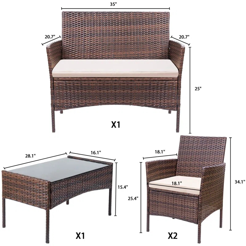Donn 4 Piece Rattan Sofa Seating Group with Cushions