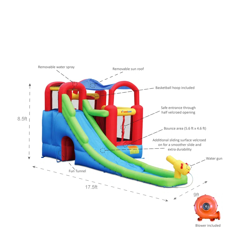 Bounceland Inflatable 8.5' x 17.5' Bounce House Water Slide and Air Blower