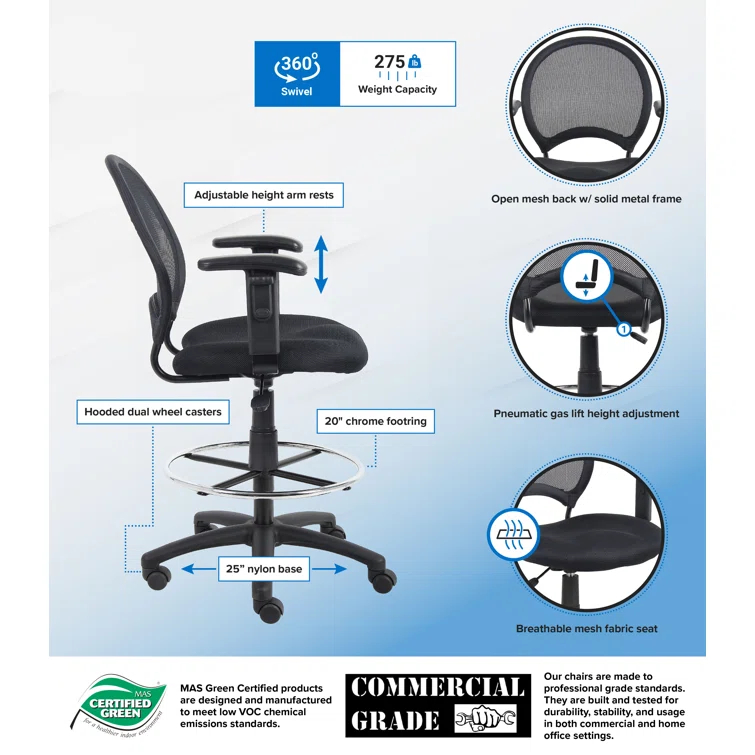 Boss Office Products Mesh Drafting Chair