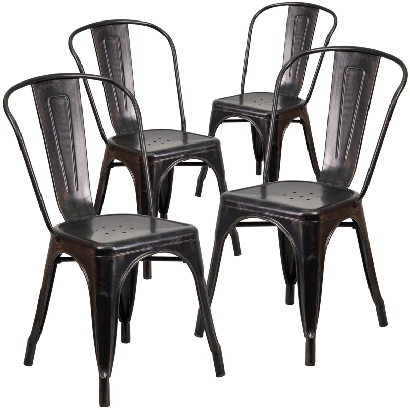 Flash Furniture Hucheson Metal Indoor-Outdoor Stackable Chair - Restaurant Chair - Bistro Chair (Set of 4)