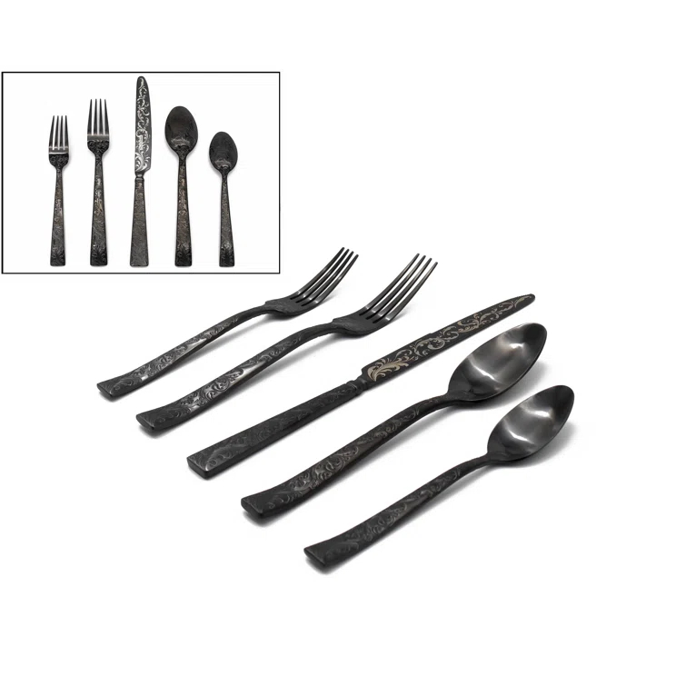Godinger Silver Art Co Parisian Garden 18/10 Stainless Steel Black 20 Piece Set, Service For 4