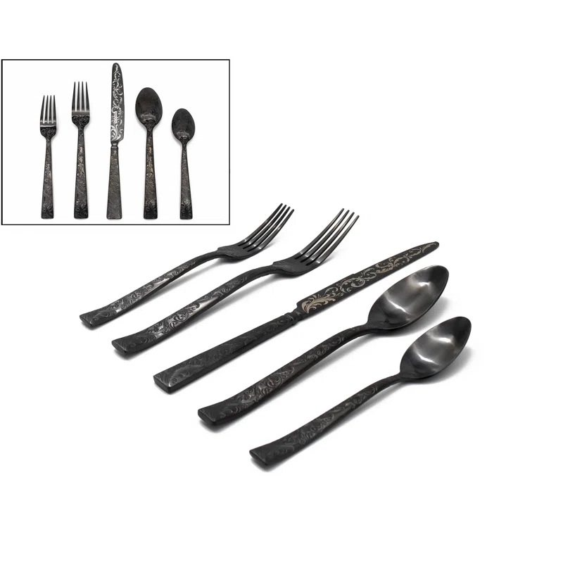 Godinger Silver Art Co Parisian Garden 18/10 Stainless Steel Black 20 Piece Set, Service For 4