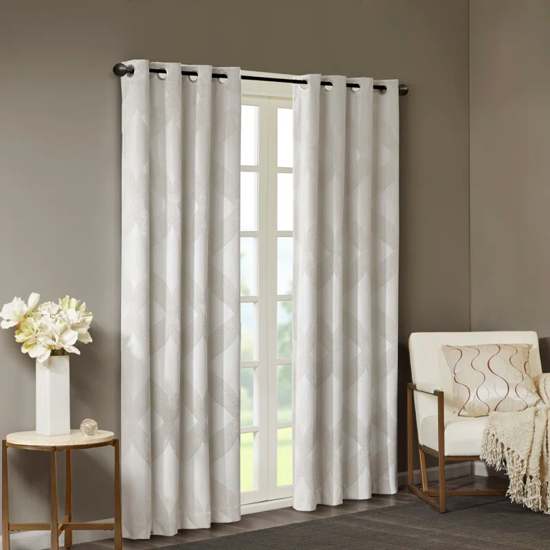 Madison Park Bentley Ogee Knitted Jacquard Geometric Total Blackout Single Curtain Panel