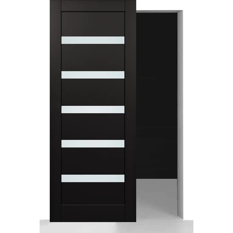 Belldinni Leora Paneled Manufactured Wood And Frosted Glass Solid Core Interior Sliding Hidden Barn Door With Base Board With Installation Hardware Kit