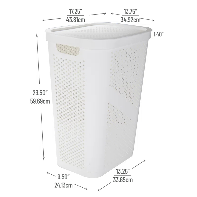 Mind Reader Mind Reader 60L Slim Laundry Hamper, Clothes Basket, Lid, Ventilated, Plastic, 17.25"L x 13.75"W x 23.5"H, 2-Pack
