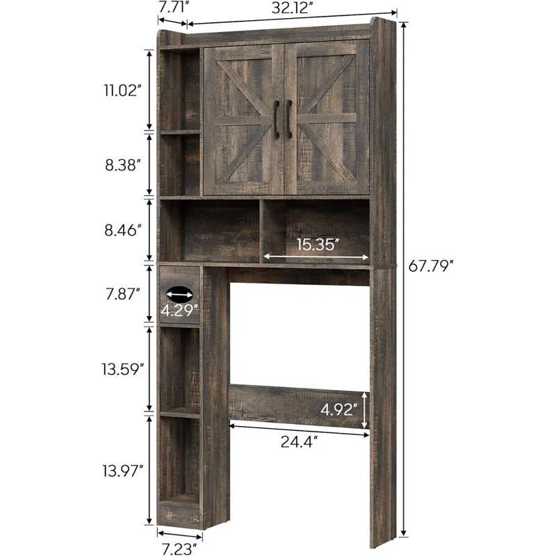 Over The Toilet Storage Cabinet, with 2 Barn Doors & Toilet Paper Holder Stand