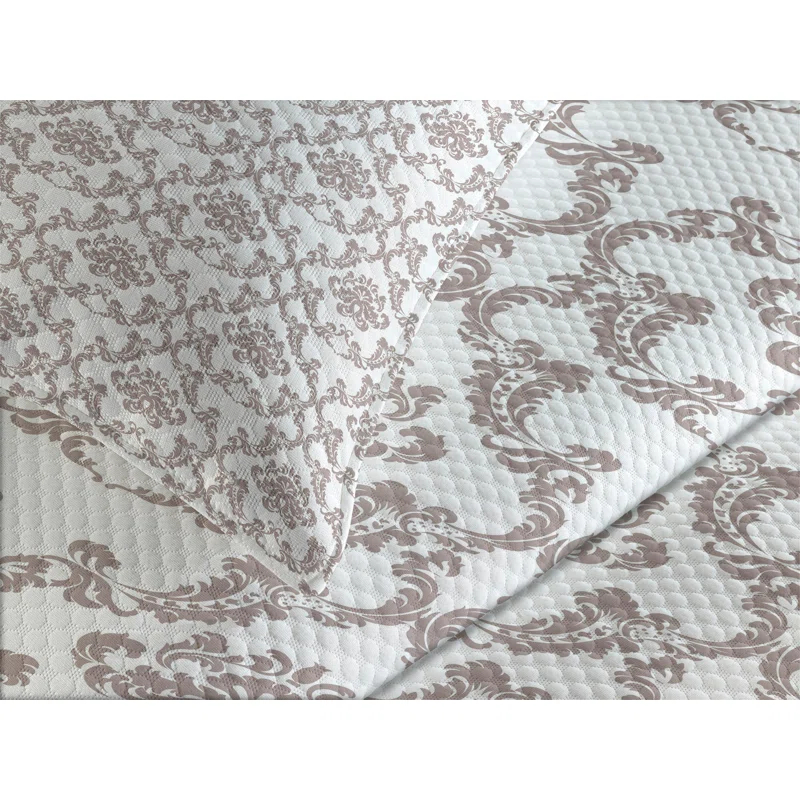 Ambesonne Ambesonne French Bedspread Set Taupe Colored Damask Taupe White