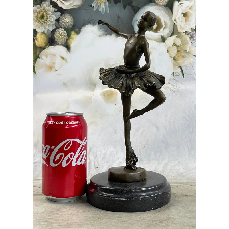 Red Barrel Studio® 11 Inches Tall Bronze Dancer Ballerina Bronze Statue Handmade Marble Base Vintage Art