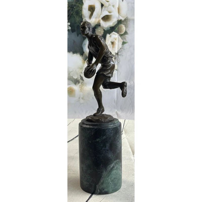 Red Barrel Studio® Bronze Statue Union League Rugby Football Player Trophy Sport Figurine Figure
