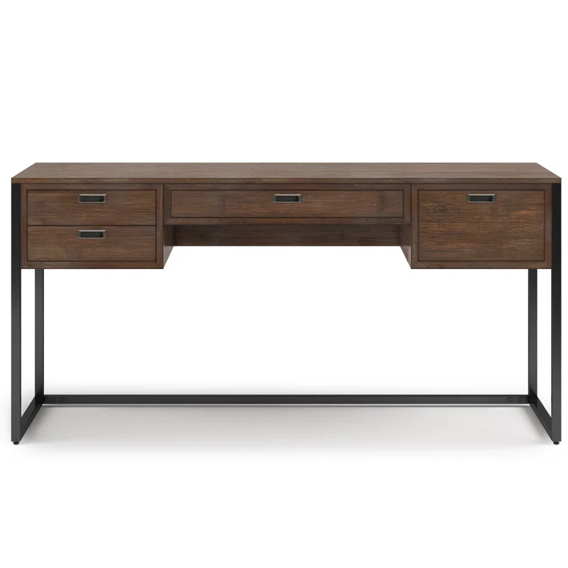 Simpli Home Richmond 60"W Solid Acacia Wood Desk, Industrial Style with Keyboard Tray and 3 Drawers