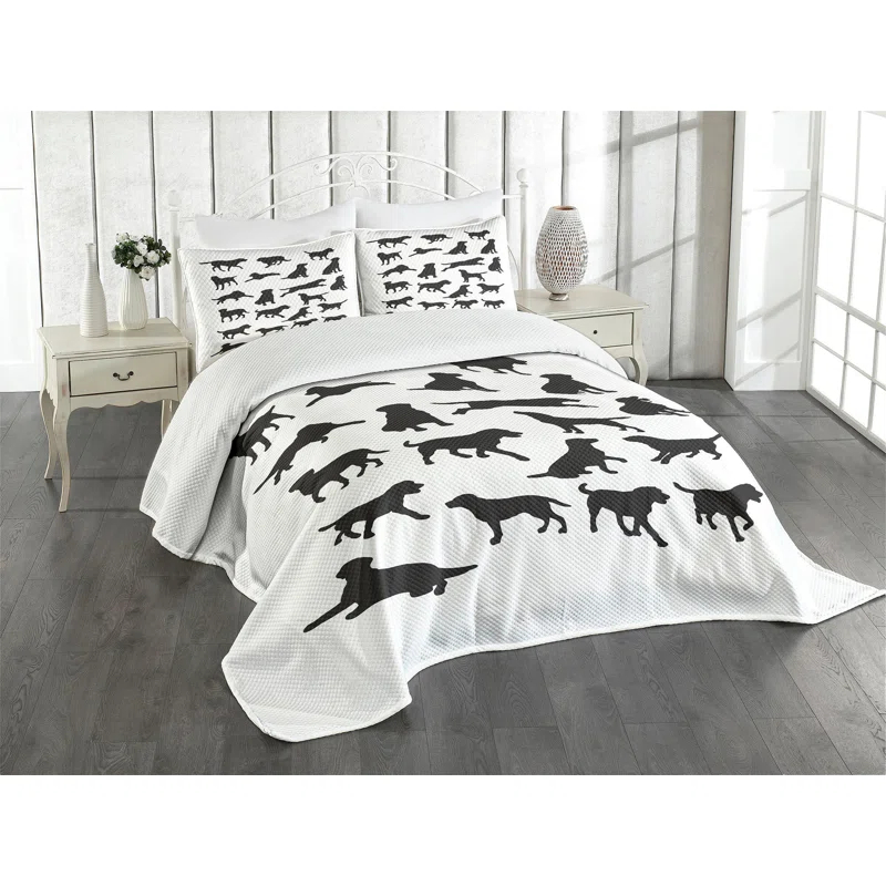 Ambesonne Ambesonne Labrador Bedspread Set Various Positions Charcoal Grey White