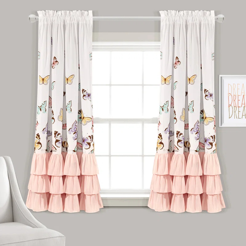 Lush Decor Flutter Butterfly Polyester Semi Sheer Curtain Pair (Set of 2)