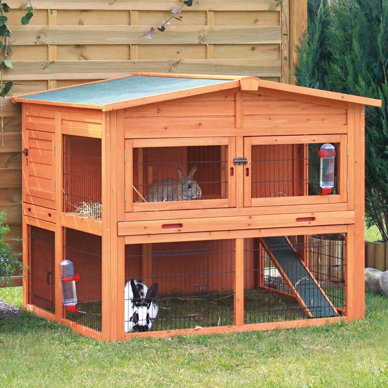 TRIXIE Deluxe 2-Story Rabbit Hutch with Run, Attic Storage Ramp, Ideal for Rabbits Guinea Pigs