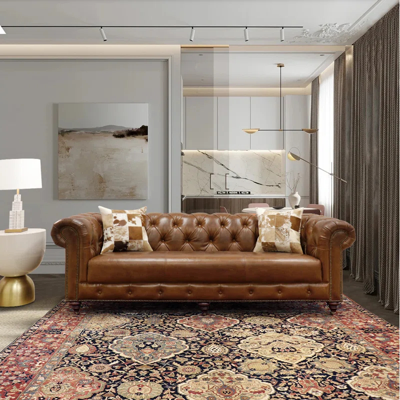 Pasargad Paris Club 88'' Leather Sofa