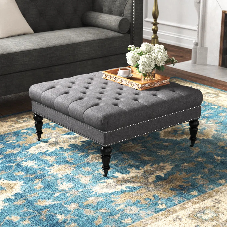 Kelly Clarkson Home Landis 35" Nailhead Trim Tufted Upholstered Ottoman & Reviews | Wayfair