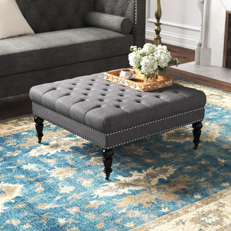 Kelly Clarkson Home Landis 35" Nailhead Trim Tufted Upholstered Ottoman
