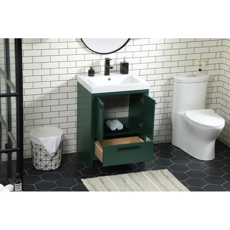 Wade Logan® Roman 24'' Single Bathroom Vanity with Engineered Marble Top